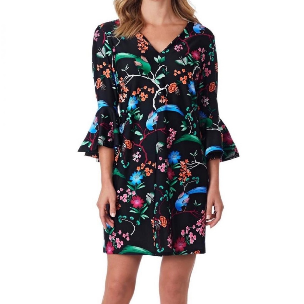 Jude Connally Black and Green Long Sleeve Dress